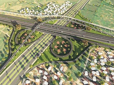 Phối cảnh một nút giao trên tuyến đường Vành đai 4 - Vùng Thủ đô. 