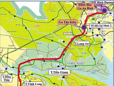 Hướng tuyến Dự án Đầu tư tuyến đường sắt TP.HCM - Cần Thơ 