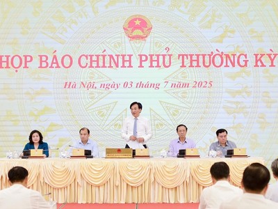 Bộ trưởng, Chủ nhiệm Văn phòng Chính phủ Trần Văn Sơn trả lời báo chí tại buổi họp báo. (Ảnh: Mạnh Tuấn).