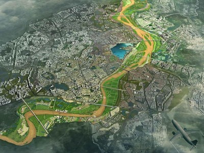 Phối cảnh minh họa tổng thể phân khu đô thị sông Hồng. Ảnh: VQH XD Hà Nội