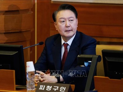 Cựu Tổng thống Yoon Suk Yeol tại Tòa án Hiến pháp ở thủ đô Seoul, Hàn Quốc, ngày 23/1/2025. Ảnh tư liệu: THX/TTXVN