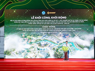 Ông Lương Nguyễn Minh Triết phát biểu tại Lễ khởi động Dự án đầu tư xây dựng và kinh doanh kết cấu hạ tầng khu chức năng vị trí số 5, thuộc Khu thương mại tự do Thành phố Đà Nẵng