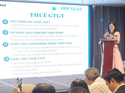 Bà Trần Thị Thu Trang, Tổng giám đốc Công ty TNHH Đại lý Thuế Hợp Luật chia sẻ tại Hội thảo.