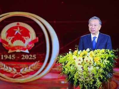 Tổng Bí thư Tô Lâm phát biểu tại Lễ kỷ niệm 80 năm Ngày thành lập Bộ Nội vụ. Ảnh: VGP/TG