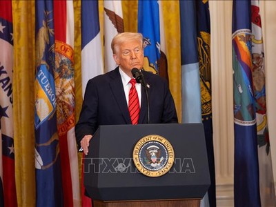 Tổng thống Mỹ Donald Trump phát biểu tại Nhà Trắng, Washington, D.C. Ảnh tư liệu: THX/TTXVN