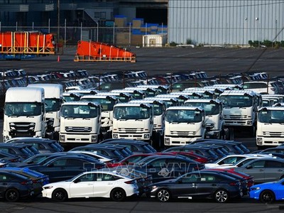 Ô tô chờ xuất khẩu tại cảng ở Yokohama, Nhật Bản. Ảnh: THX/TTXVN