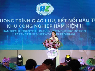Bà Dương Thị Kiều Anh, Phó Chủ tịch HĐQT HZ Group, Phó chủ tịch HĐQT Công ty Cổ phần Đầu tư Bình Tân cho biết, Hàm Kiệm II còn được định hướng trở thành một trung tâm công nghiệp - logistics tích hợp, phục vụ cho sự phát triển lâu dài của cả vùng. Ảnh: Trọng Tín.