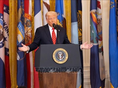 Tổng thống Mỹ Donald Trump phát biểu tại một sự kiện ở Nhà Trắng ngày 20/3/2025. Ảnh: THX/TTXVN