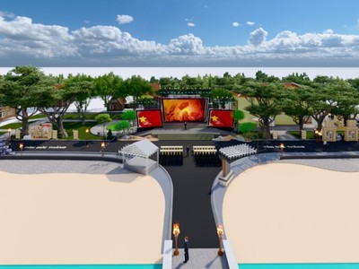 Phối cảnh chương trình nghệ thuật với chủ đề "Những câu thơ viết nên hình đất nước".