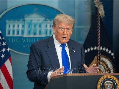 Tổng thống Mỹ Donald Trump phát biểu tại Nhà Trắng. Ảnh: THX/TTXVN