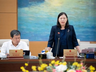 Phó chủ nhiệm Thường trực Ủy ban Dân nguyện và Giám sát Lê Thị Nga phát biểu. 