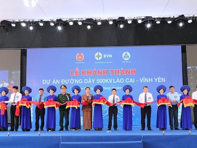 Các đại biểu tham dự lễ cắt băng khánh thành dự án. 