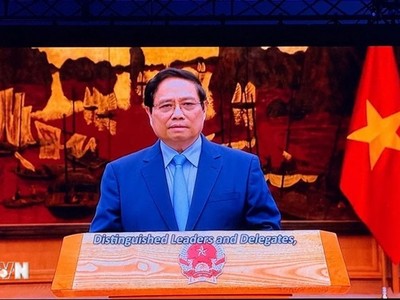 Thủ tướng Chính phủ Phạm Minh Chính gửi thông điệp tới hội nghị. (Ảnh: TTXVN).