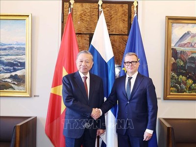 Tổng Bí thư Tô Lâm hội kiến Thủ tướng Phần Lan Petteri Orpo - Ảnh: TTXVN.