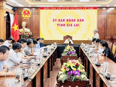 Ông Phạm Anh Tuấn, Chủ tịch UBND tỉnh Gia Lai chủ trì đối thoại với một số doanh nghiệp trên địa bàn tỉnh nhằm tháo gỡ khó khăn, thúc đẩy môi trường đầu tư kinh doanh vào ngày 24/10/2025. Ảnh: Hoàng Thảo.