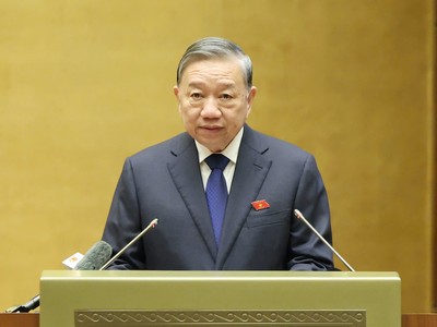 Tổng Bí thư Tô Lâm phát biểu tại Quốc hội - Ảnh: Duy Linh.