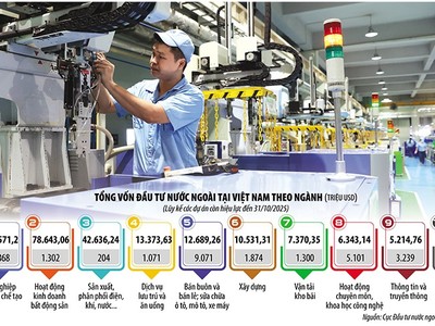 Dòng vốn FDI vào Việt Nam đang chuyển dịch từ thu hút theo số lượng sang chất lượng khi công nghiệp chế biến, chế tạo luôn là lĩnh vực thu hút FDI nhiều nhất. Ảnh: Đức Thanh. Đồ họa: Đan Nguyễn 