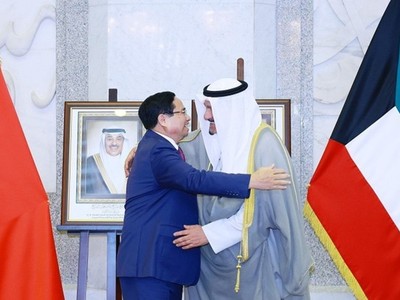 Thủ tướng Phạm Minh Chính hội đàm với Thủ tướng Nhà nước Kuwait Sheikh Ahmad Abdullah Al-Ahmad Al - Sabah. Ảnh: Dương Giang/TTXVN.