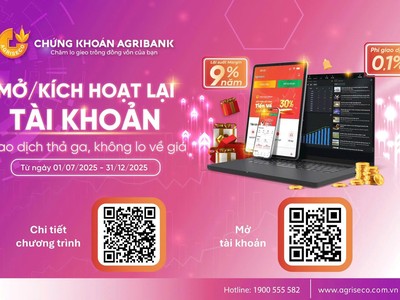 Agriseco (AGR) ưu đãi phí giao dịch 0,1% cho khách hàng mở mới và kích hoạt lại tài khoản