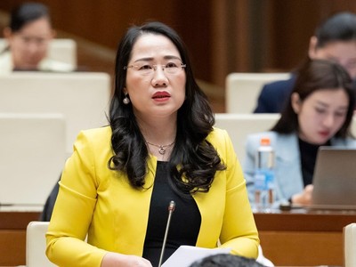 Đại biểu Nguyễn Thị Thủy (Thái Nguyên) phát biểu tại hội trường. 