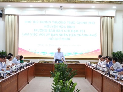 Phó thủ tướng Thường trực Nguyễn Hòa Bình tại cuộc làm việc với TP.HCM nhằm tháo gỡ vướng mắc, khó khăn cho các dự án - Ảnh: VGP