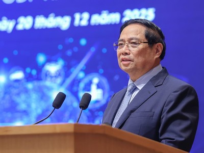 Thủ tướng Chính phủ Phạm Minh Chính tại Diễn đàn quốc gia về phát triển kinh tế số và xã hội số lần thứ 3. Ảnh: VGP. 