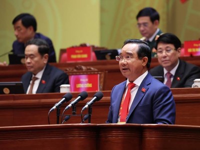 Chủ tịch UBND TP.HCM Nguyễn Văn Được trình bày tham luận - Ảnh: TTXVN 