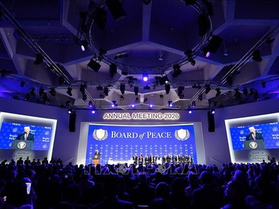 Tổng thống Mỹ Donald Trump phát biểu tại sự kiện ra mắt Hội đồng Hòa bình bên lề Diễn đàn Kinh tế Thế giới ở Davos, Thụy Sĩ, ngày 22/1/2026. Ảnh: THX/TTXVN