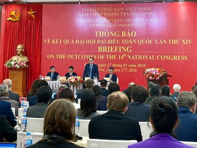 Đồng chí Lê Hoài Trung, Ủy viên Bộ Chính trị, Bộ trưởng Ngoại giao phát biểu tại buổi thông báo. (Ảnh: Nhã Nam)