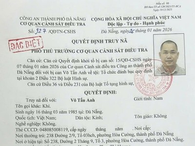Cơ quan Cảnh sát điều tra, Công an TP. Đà Nẵng truy nã đặc biệt đối tượng Võ Tấn Anh (sinh năm 1985, trú phường Hòa Cường, Đà Nẵng). 