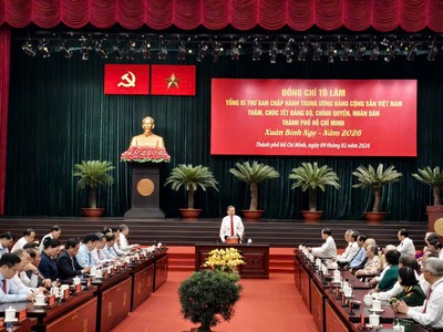 Tổng Bí thư Tô Lâm đến thăm, chúc Tết Đảng bộ, chính quyền, Nhân dân TP.HCM