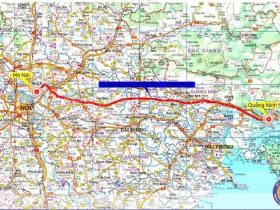 Bản đồ hướng tuyến đường sắt tốc độ cao Hà Nội - Quảng Ninh. 