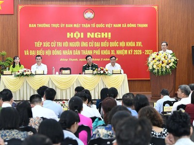 Chủ tịch Quốc hội Trần Thanh Mẫn dự Hội nghị tiếp xúc cử tri với người ứng cử Đại biểu Quốc hội Khoá XVI tại xã Đông Thạnh (TP.HCM) - Ảnh Media quoc hoi. 