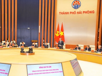 Tổng Bí thư Tô Lâm làm việc với Ban Chấp hành Đảng bộ thành phố Hải Phòng. Ảnh: Đàm Thanh