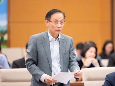  Bộ trưởng Bộ Ngoại giao Lê Hoài Trung trình bày tờ trình dự án luật. 