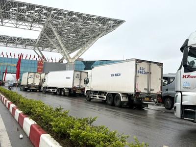 Hoạt động thông quan tại cửa khẩu Bắc Luân II. Ảnh: Quỳnh Nga