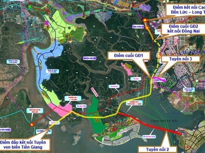 Sơ đồ hướng tuyến đường ven biển phía Nam đoạn qua TP.HCM - Nguồn TEDI