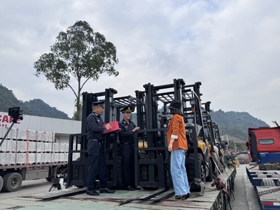 Công chức Hải quan khu vực VI kiểm tra hàng hoá nhập khẩu. Ảnh: Hồng Vân.