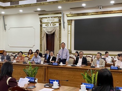 Ông Phạm Văn Triêm, Chủ tịch Hiệp hội Doanh nghiệp nhỏ và vừa TP.HCM (HCM-SME) chia sẻ tại buổi làm việc.