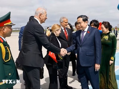 Chủ tịch Quốc hội Trần Thanh Mẫn và Phu nhân cùng đoàn đại biểu cấp cao Việt Nam đến thành phố Istanbul. (Ảnh: Doãn Tấn/TTXVN)