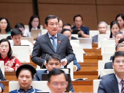 Đại biểu Phạm Trọng Nhân phát biểu tại hội trường. 