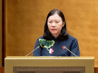 Chủ nhiệm Ủy ban Dân nguyện và Giám sát Lê Thị Nga trình bày báo cáo. 