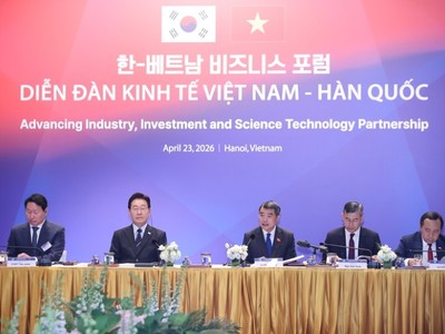 Thủ tướng Lê Minh Hưng và Tổng thống Hàn Quốc Lee Jae Myung tham dự Diễn đàn Kinh tế Việt Nam - Hàn Quốc vào chiều ngày 23/4 (Ảnh: VGP)