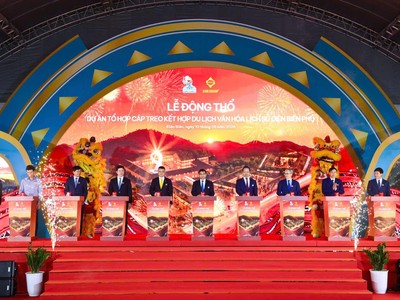 Lễ động thổ Tổ hợp cáp treo kết hợp du lịch văn hóa lịch sử Điện Biên Phủ. Ảnh: Ánh Dương
