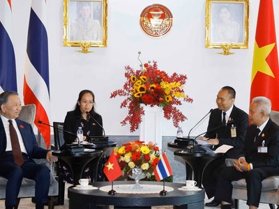 Tổng Bí thư, Chủ tịch nước Tô Lâm hội kiến Chủ tịch Quốc hội Thái Lan Sophon Saram. (Ảnh: TTXVN)