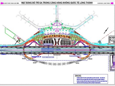 Dự kiến mặt bằng bố trí ga đường sắt tại sân bay Long Thành. 