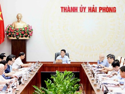 Ban Thường vụ Thành ủy Hải Phòng thống nhất đồng ý chủ trương đầu tư Dự án Nhà máy sản xuất đế mạch đóng gói bán dẫn LG Innotek Hải Phòng tại Khu công nghiệp Nam Đình Vũ (khu 2), thuộc Khu kinh tế Đình Vũ - Cát Hải. Ảnh: Lê Dũng