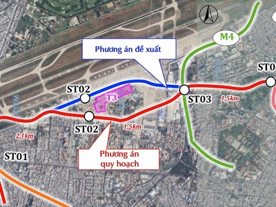 Phương án điều chỉnh hướng tuyến đi qua các nhà ga sân bay Tân Sơn Nhất - Ảnh: MAUR 
