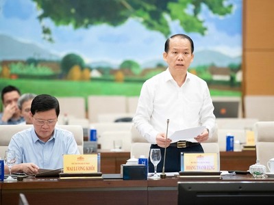 Bộ trưởng Bộ Tư pháp Hoàng Thanh Tùng trình bày tờ trình. Ảnh: QH. 