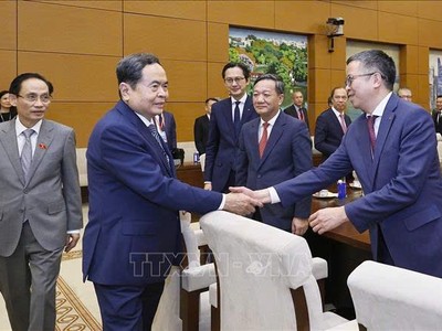 Chủ tịch Quốc hội Trần Thanh Mẫn gặp mặt lãnh đạo Bộ Ngoại giao, các đại sứ, trưởng cơ quan đại diện ngoại giao Việt Nam ở nước ngoài. Ảnh: Doãn Tấn/TTXVN